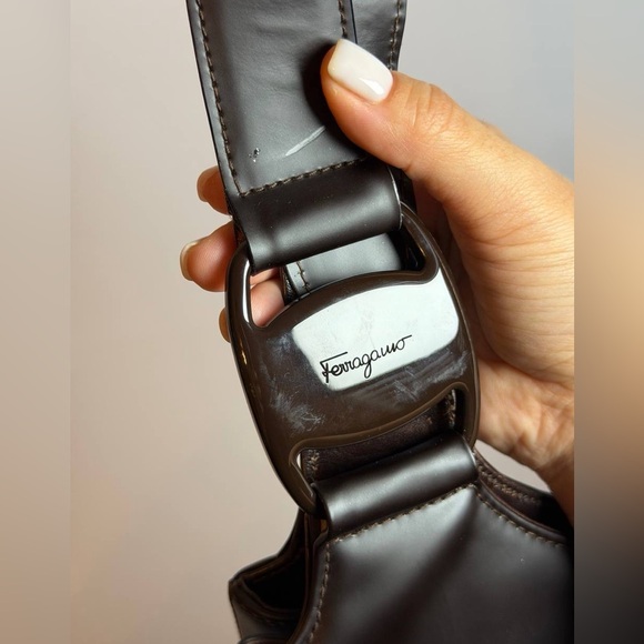 Salvatore Ferragamo Brown Matte Leather Shoulder Bag - Picture 3 of 14